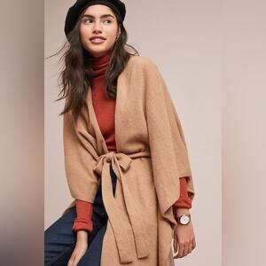 Anthropologie Saturday Sunday Lucia Tied Kimono Wrap Cardigan Poncho Tan OS